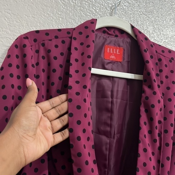 Elle Womens Purple Black Polka Dot Pleated Open Front Blazer Top Size Large - Picture 7 of 10